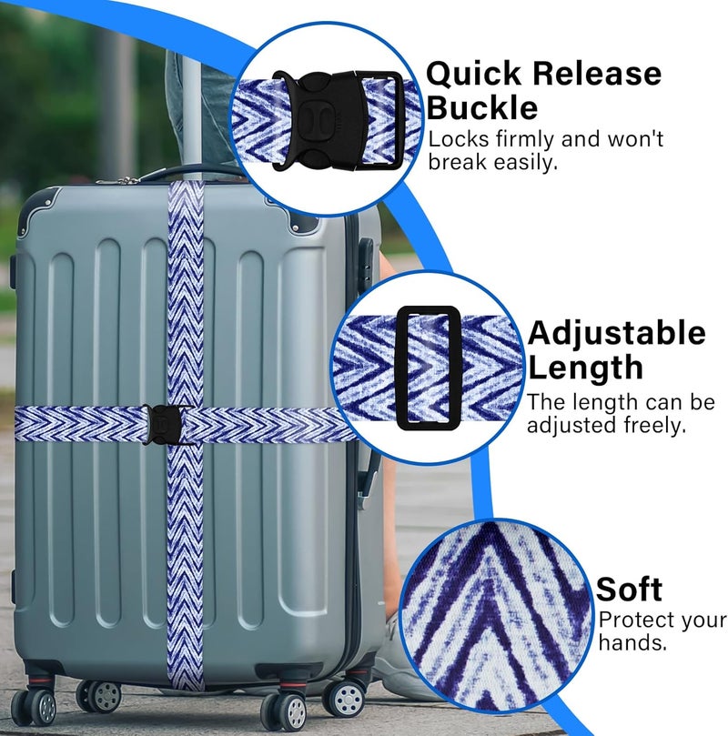 ZHOMA 2 Pack Luggage Straps for Suitcases, Adjustable Travel Belt with Double Lock and Quick Release Buckle, Heavy Duty Nylon Bag Packing Strap, Unique Identifiers Business Travel Accessories-Blue Wave - Image 4
